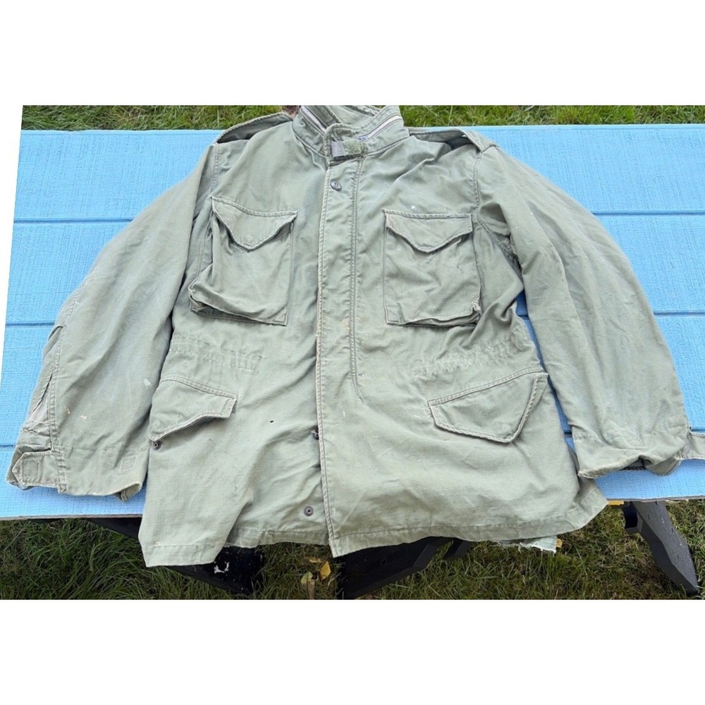 Vintage M-65 Field Jacket Olive Drab Green Military Utility Coat Men Large